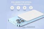 Smartphone with camera module and charging interface on a light blue background