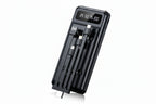 Black battery charger with digital display on a white background
