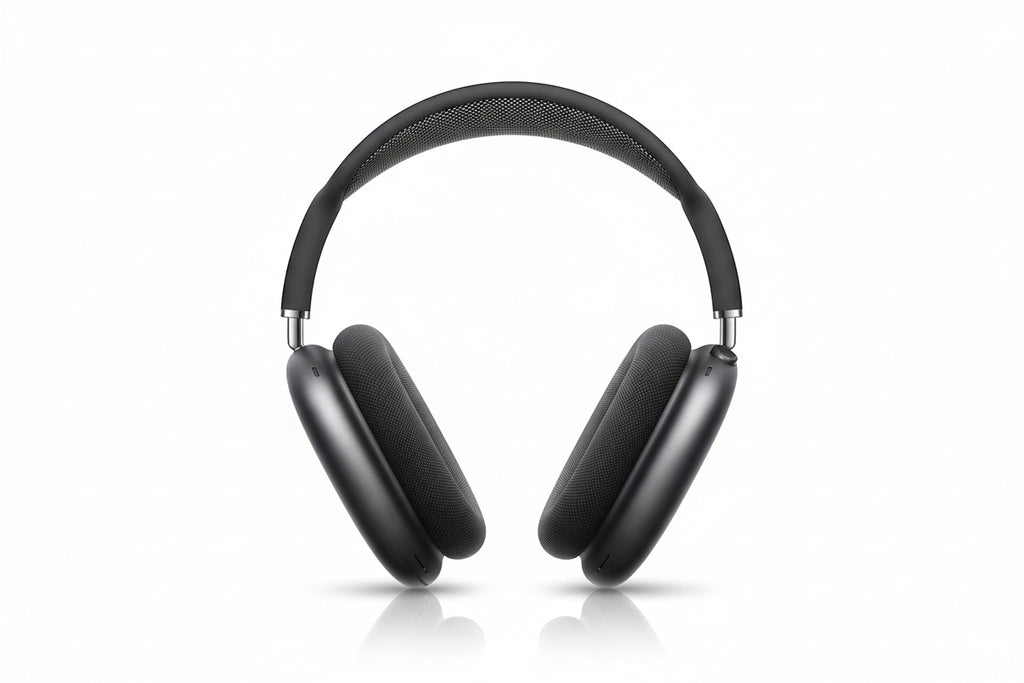 Black over-ear headphones on a white background