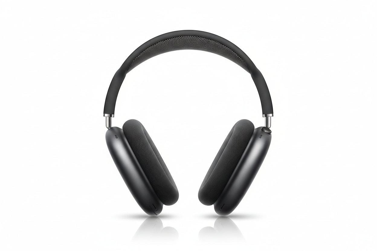Black over-ear headphones on a white background