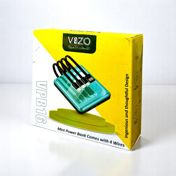 VIZO mini power bank packaging with yellow and white design