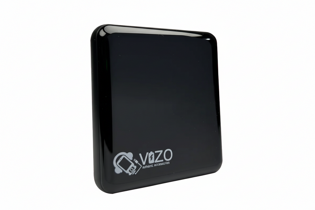 Black rectangular device with 'Vizo' logo on a white background