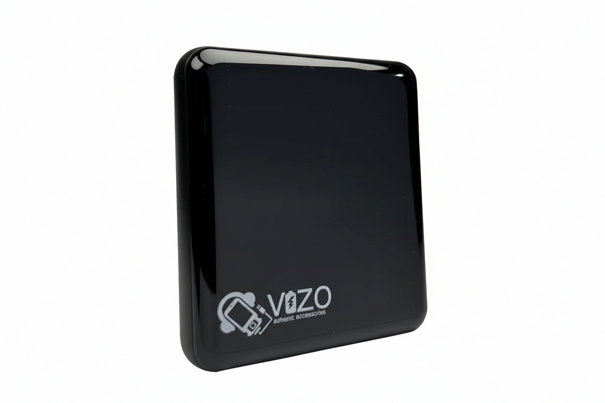 Black rectangular device with 'Vizo' logo on a white background