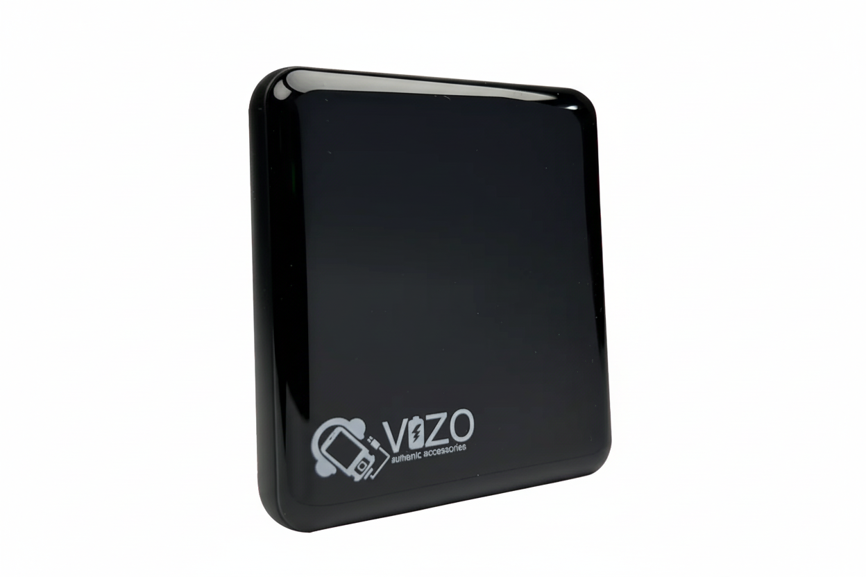 Black rectangular device with 'Vizo' logo on a white background