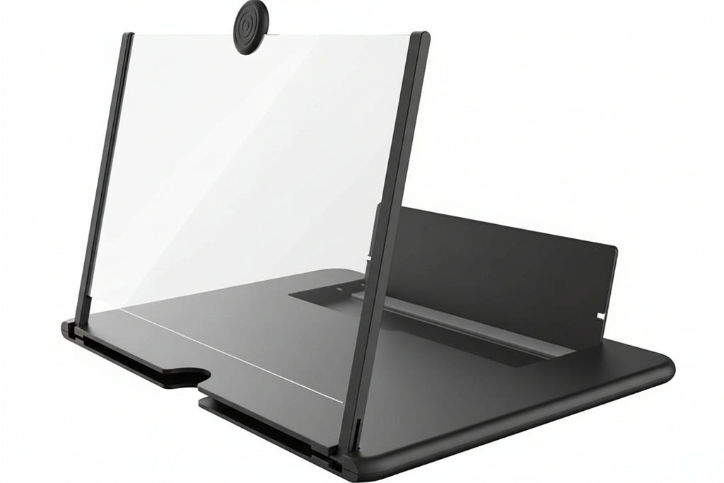 Black stand with transparent cover on a white background