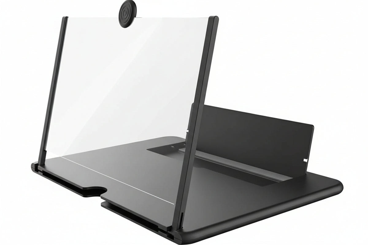 Black stand with transparent cover on a white background