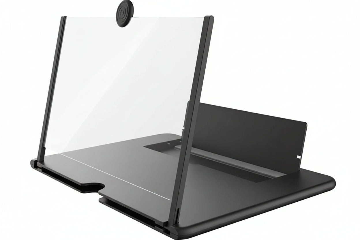 Black stand with transparent cover on a white background