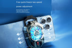 Phone cooling pad with glowing blue center on a blue background