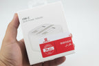 USB-C power adapter packaging with BIBOSHI branding held by a hand.