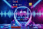 boAt L-HP11 headphones packaging with blue and pink design elements on a futuristic background